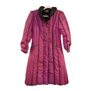 VTG 80s 90s J. GALLERY Maxi Puffer Coat Long Duck Down Parka Purple-Pink XS FLAW